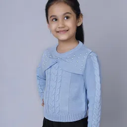 JoE Hazel Girls Self Design Round Neck Pullover Sweater image 5