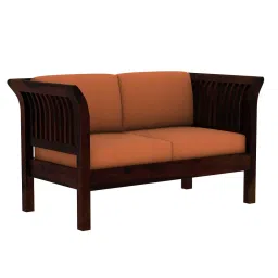 Haveli 2 Seater Wooden Sofa (Orange Colour, Walnut Finish)-image-82