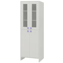 adona Renata Large Bookshelf cum Storage Cabinet with Toughened Glass Doors and Star Shaped Knobs in Ivory Persian Lilac Colour image 3