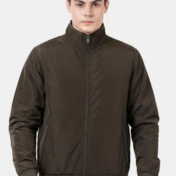 t-base Men Olive Green Windcheater and Water Resistant Bomber Jacket-image-1