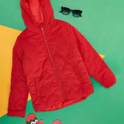 Pantaloons Junior Girls Coral Navy Blue Colourblocked Puffer Jacket-picture-18