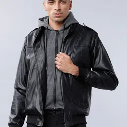 HIGHLANDER Men Black Solid Biker Jacket image 1