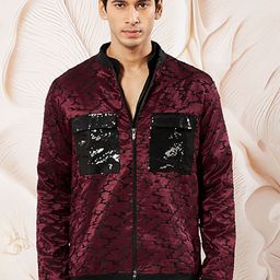VASTRAMAY Men Mock Collar Self Design Casual Bomber Lightweight Jacket-picture-14