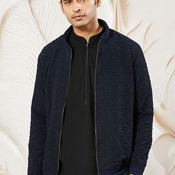 VASTRAMAY Men Stand Collar Self Design Casual Bomber Lightweight Jacket-picture-16