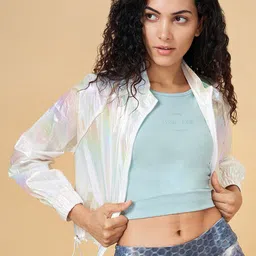 Ajile by Pantaloons Holographic Crop Bomber Jacket-image-49