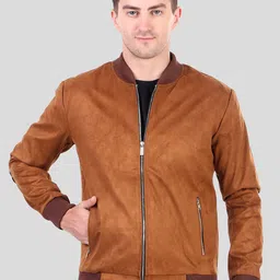 Leather Retail Stand Collar Lightweight Suede Bomber Jacket image 5