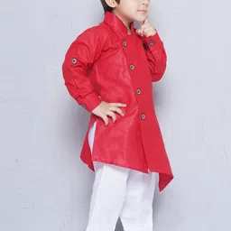 Aj DEZInES Boys Mandarin Collar Asymmetric Pure Cotton Kurta with Pyjamas image 4