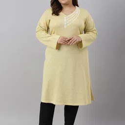 W Women Plus Size Ethnic Motifs Yoke Design Thread Work Acrylic Kurta image 1
