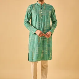 House of Pataudi Geometric Printed Mandarin Collar Straight Kurta-picture-20