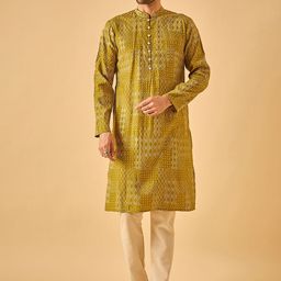 House of Pataudi Geometric Printed Mandarin Collar Straight Kurta-picture-1