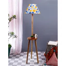 Devansh White & Yellow Printed Cotton & Wooden Floor Lamp-picture-17