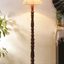 Devansh White & Brown Cotton & Wooden Floor Lamp image 3