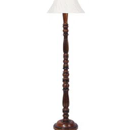 Devansh White & Brown Cotton & Wooden Floor Lamp image 2