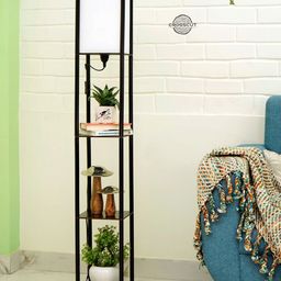 Crosscut White & Black Metal Tower Floor Lamp With Shelves-picture-43