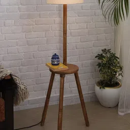 Homesake Beige Tripod Wooden Floor Lamp With Khadi Shade-image-31