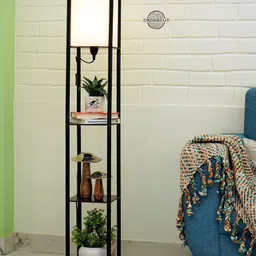 Crosscut White & Black Metal Tower Floor Lamp With Shelves image 5