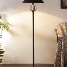 Devansh Black Solid Cotton Shade Iron Floor Lamp image 4