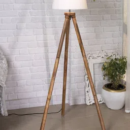 Homesake White & Brown Frustum Shaped Wooden Tripod Floor Lamp With Bulb image 4