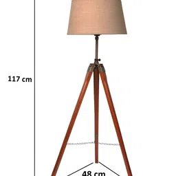 Homesake Beige & Brown Wooden Tripod Floor Lamp With Shade image 3