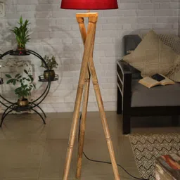 Homesake Red Shade Cross-Leg Wooden Tripod Floor Lamp image 4