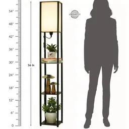 Crosscut Yellow & Black Metal Tower Floor Lamp With Shelves image 2