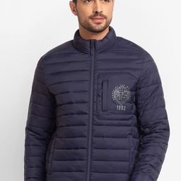SPYKAR Men Blue Geometric Puffer Jacket with Patchwork-picture-18