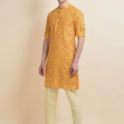 Anouk Ethnic Motifs Woven Design Band Collar Straight Kurta With Pyjamas-picture-31