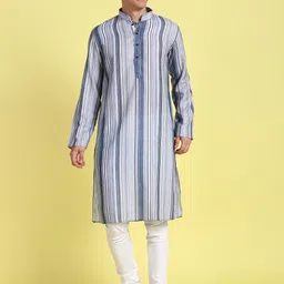 Sanwara Striped Mandarin Collar Pure Cotton Kurta With Churidar-image-24