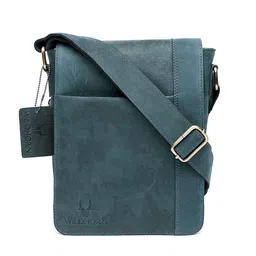 WildHorn Men Blue Solid Leather Sling Messenger Bag-image-56
