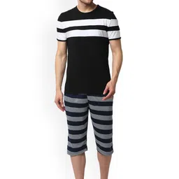mack jonney VIMAL JONNEY Men Striped T-shirt With Capris Night Suit-picture-12