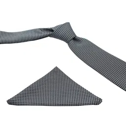 kavove Kovove Black & White Checked Tie with Pocket Square image 3