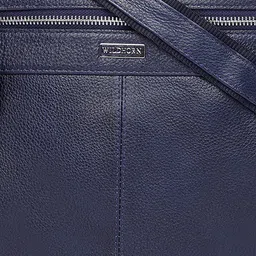 WildHorn Men Blue Textured Leather Sling Messenger Bag image 5