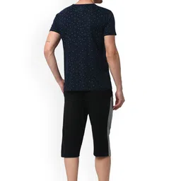 mack jonney VIMAL JONNEY Men Printed V-Neck T-shirt With Capris Night Suit Set image 4