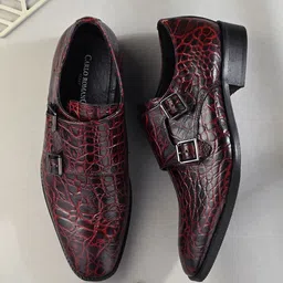 CARLO ROMANO Men Textured Round Toe Leather Monks-picture-42