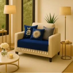 THROW PILLOW Navy Blue With Small Tassel Trim Lace Sofa Cover-image-37
