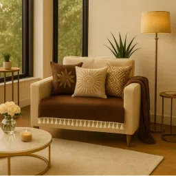 THROW PILLOW Brown With Small Tassel Trim Lace Sofa Cover-image-74