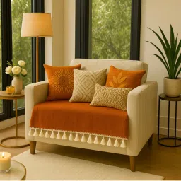 THROW PILLOW Orange With Small Tassel Trim Lace Sofa Cover-image-2
