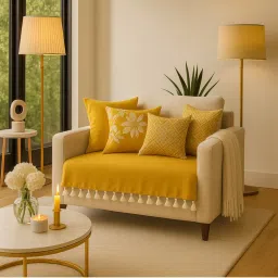 THROW PILLOW Mustard With Small Tassel Trim Lace Sofa Cover-picture-17