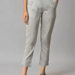 elleven Women Grey Solid Cigarette Trousers-picture-25