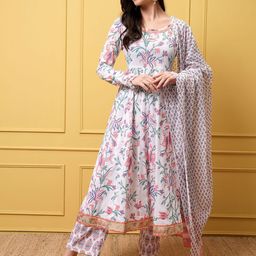 Vishudh Women Floral Printed Regular Pure Cotton Kurta with Trousers & With Dupatta-picture-31