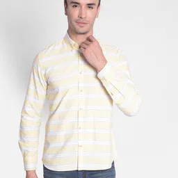 Crimsoune Club Slim Fit Horizontal Striped Button-Down Collar Pure Cotton Casual Shirt-image-4