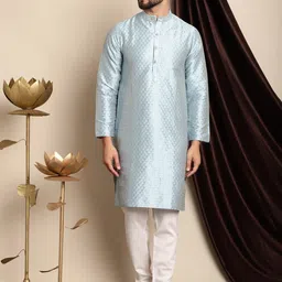 Anouk Blue Ethnic Motifs Woven Designed Jacquard Silk Regular Kurta with Churidar image 1