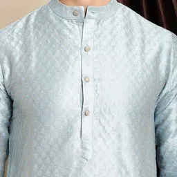 Anouk Blue Ethnic Motifs Woven Designed Jacquard Silk Regular Kurta with Churidar image 2