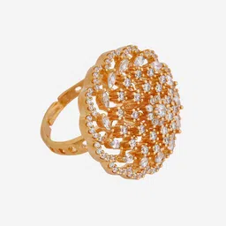Kushal's Fashion Jewellery Gold-Plated Cubic Zirconia-Studded Adjustable Finger Ring image 2