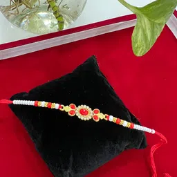 Vembley Red & White Pearl Beaded Thread Rakhi-picture-16