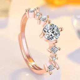 Jewels Galaxy Rose Gold-Plated American Diamond-Studded Adjustable Finger Ring-picture-17