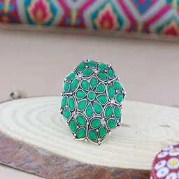 I Jewels Silver-Plated Kundan-Studded Oxidised Finger Ring-picture-32