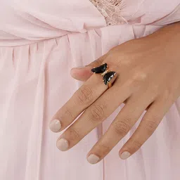 JOKER & WITCH Gold-Toned & Black Butterfly Stone-Studded Finger Ring-picture-41