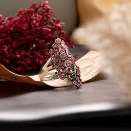 SOHI Silver-Plated Red Stone Studded Finger Ring-picture-15