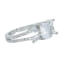 PRIVIU Rhodium Plated American Diamond Adjustable Finger Ring image 3